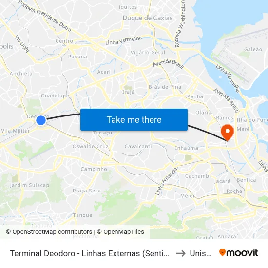 Terminal Deodoro - Linhas Externas (Sentido Vila Militar) to Unisuam map