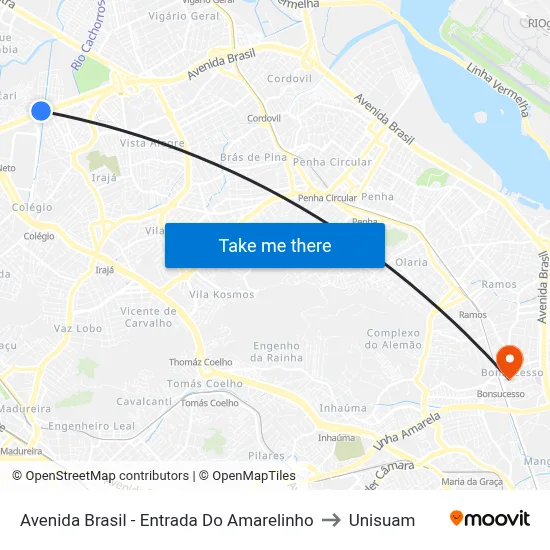 Avenida Brasil - Entrada Do Amarelinho to Unisuam map