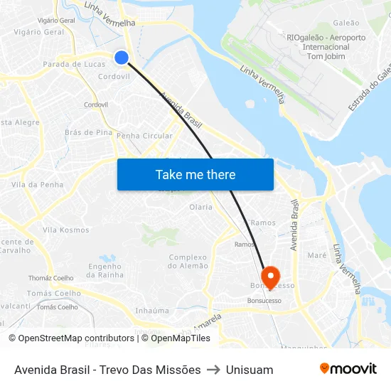 Avenida Brasil - Trevo Das Missões to Unisuam map