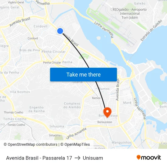 Avenida Brasil - Passarela 17 to Unisuam map