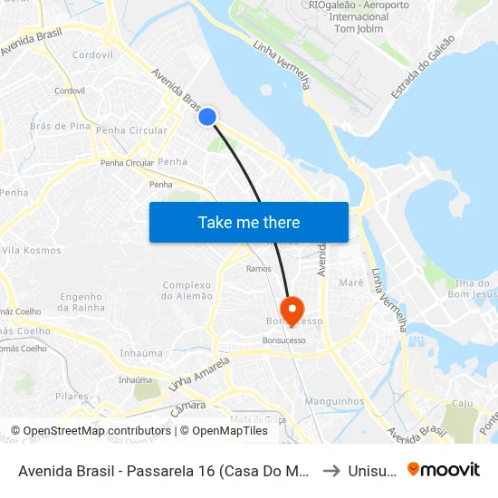 Avenida Brasil - Passarela 16 (Casa Do Marinheiro) to Unisuam map