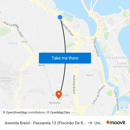 Avenida Brasil - Passarela 13 (Piscinão De Ramos - Sentido Zona Oeste) to Unisuam map