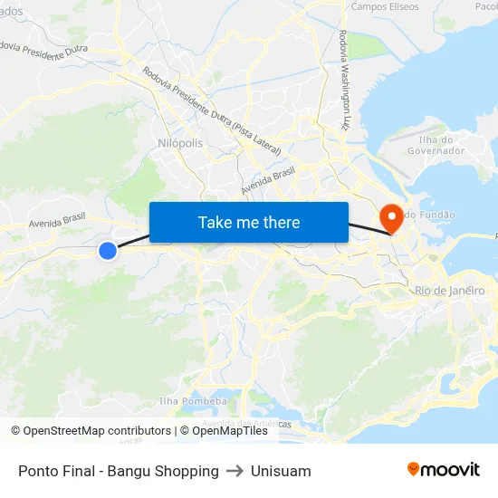 Ponto Final - Bangu Shopping to Unisuam map