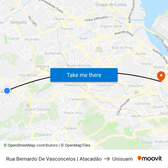 Rua Bernardo De Vasconcelos | Atacadão to Unisuam map