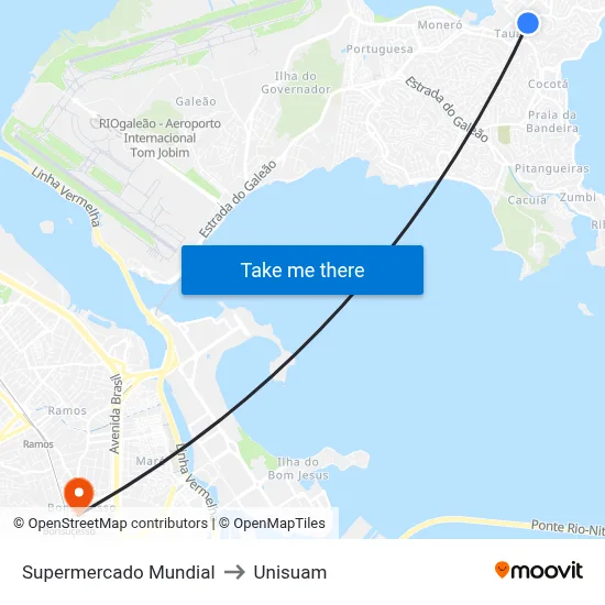Supermercado Mundial to Unisuam map