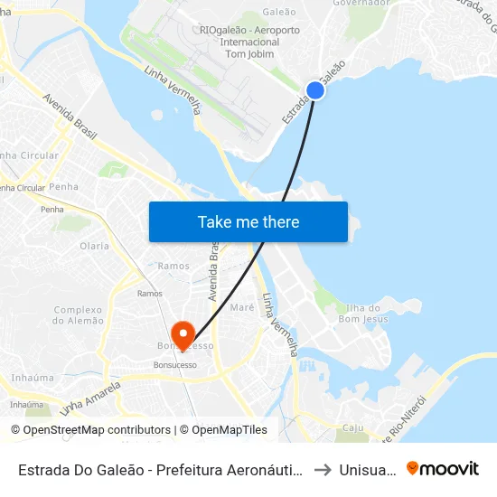Estrada Do Galeão - Prefeitura Aeronáutica to Unisuam map