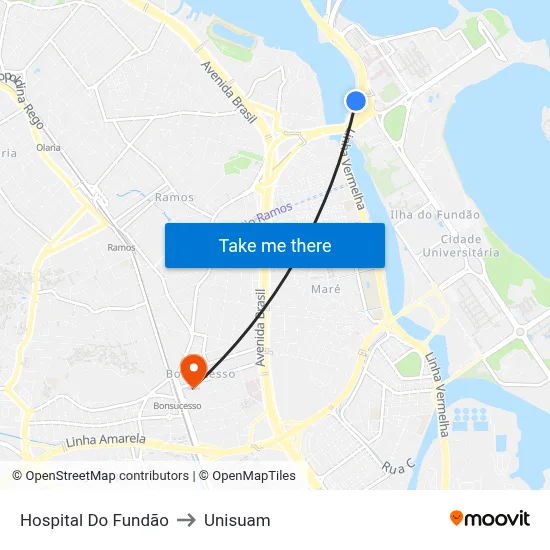 Hospital Do Fundão to Unisuam map