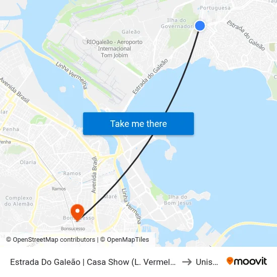 Estrada Do Galeão | Casa Show (L. Vermelha/Av. Brasil) to Unisuam map