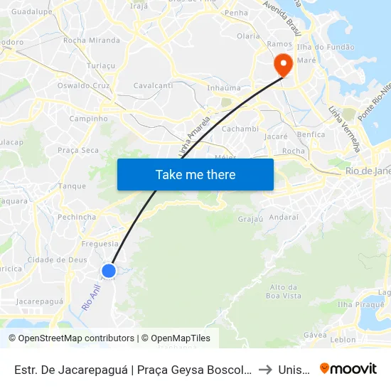Estr. De Jacarepaguá | Praça Geysa Boscoli (Praça Do Anil) to Unisuam map