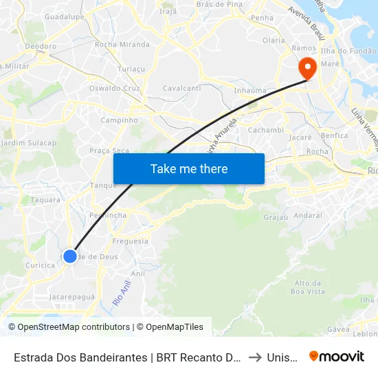 Estrada Dos Bandeirantes | BRT Recanto Das Palmeiras to Unisuam map