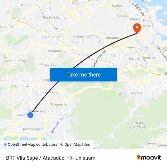 BRT Vila Sapê / Atacadão to Unisuam map