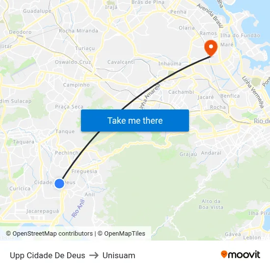 Upp Cidade De Deus to Unisuam map