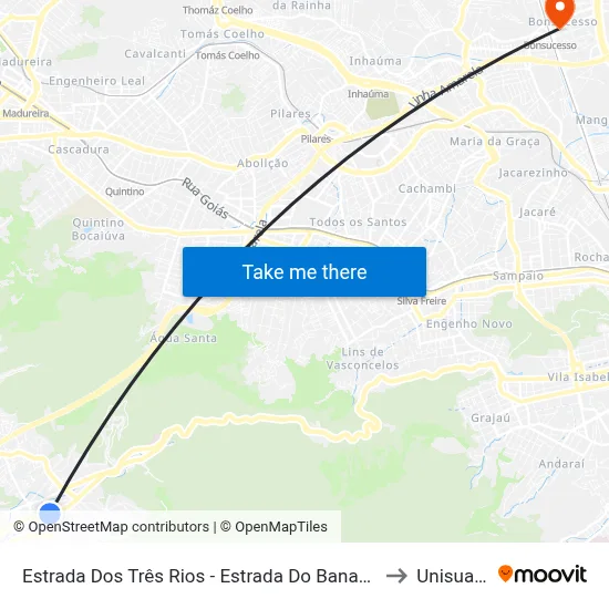 Estrada Dos Três Rios - Estrada Do Bananal to Unisuam map