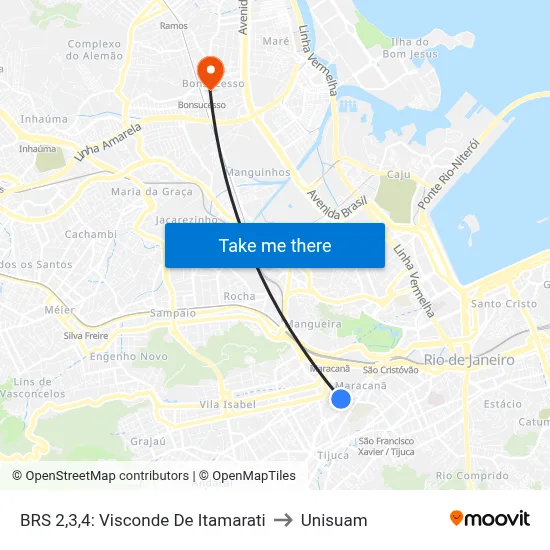 BRS 2,3,4: Visconde De Itamarati to Unisuam map