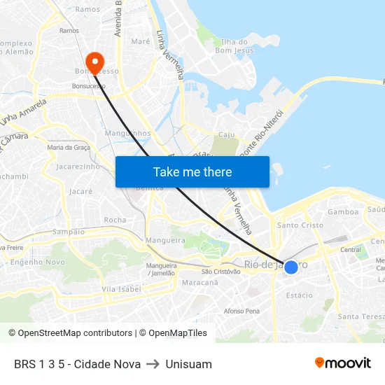 BRS 1 3 5 - Cidade Nova to Unisuam map