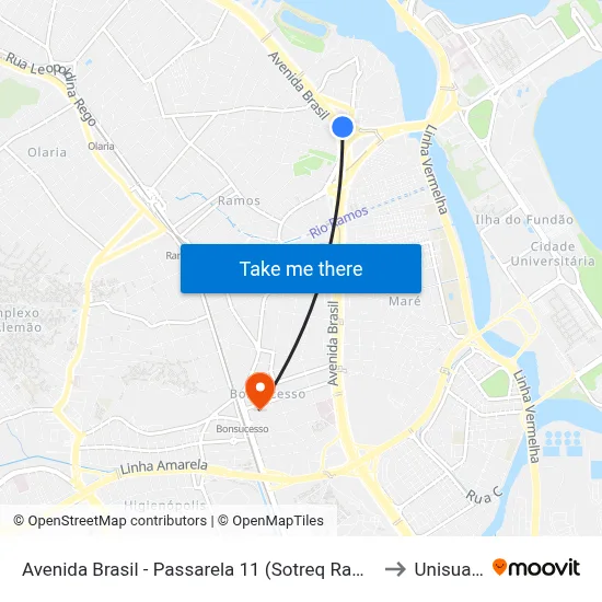 Avenida Brasil - Passarela 11 (Sotreq Ramos) to Unisuam map