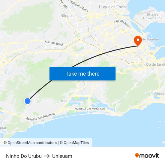 Ninho Do Urubu to Unisuam map