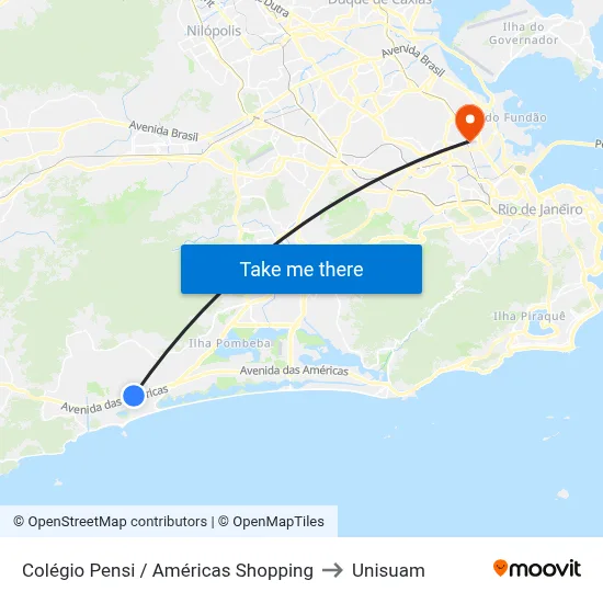Colégio Pensi / Américas Shopping to Unisuam map