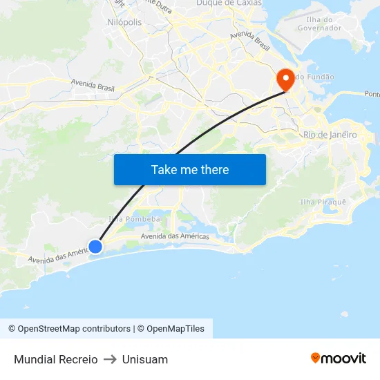 Mundial Recreio to Unisuam map