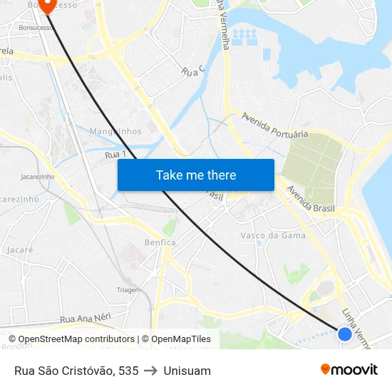 Rua São Cristóvão, 535 to Unisuam map