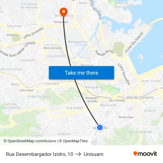 Rua Desembargador Izidro, 10 to Unisuam map
