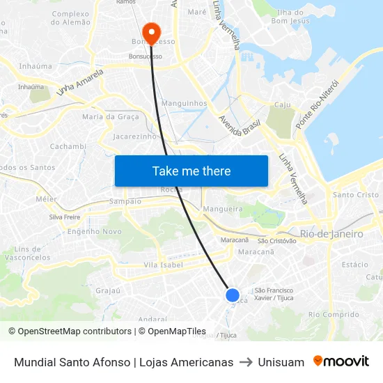 Mundial Santo Afonso | Lojas Americanas to Unisuam map