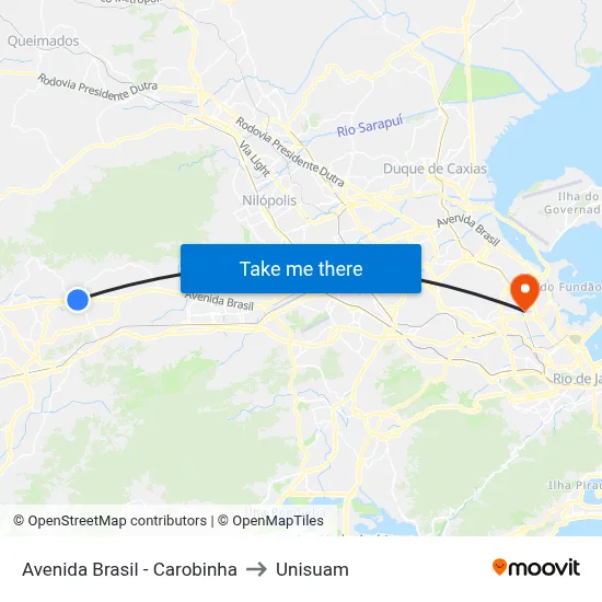 Avenida Brasil - Carobinha to Unisuam map