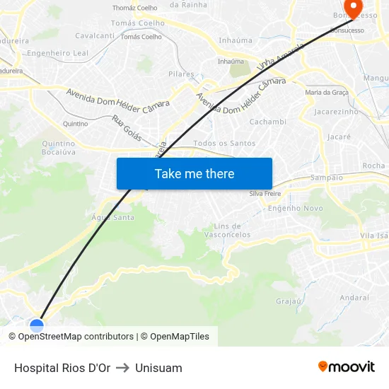 Hospital Rios D'Or to Unisuam map