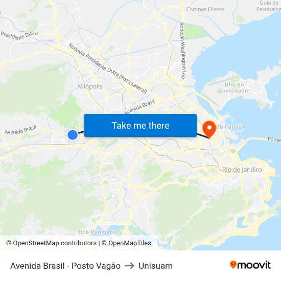 Avenida Brasil - Posto Vagão to Unisuam map