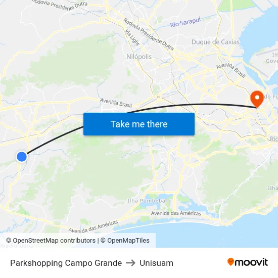 Parkshopping Campo Grande to Unisuam map