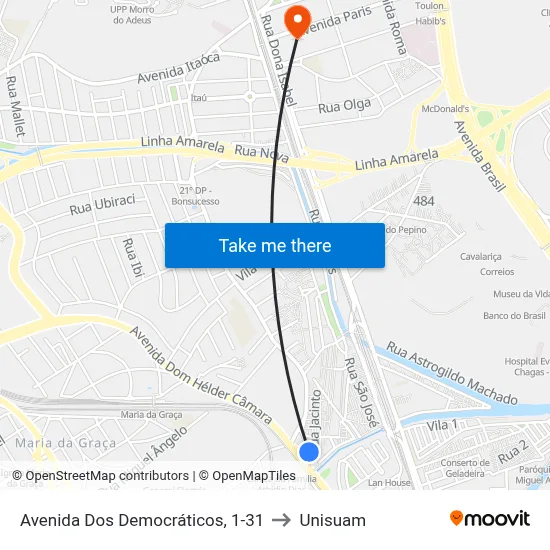 Avenida Dos Democráticos, 1-31 to Unisuam map