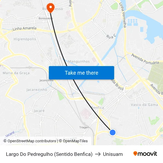 Largo Do Pedregulho (Sentido Benfica) to Unisuam map