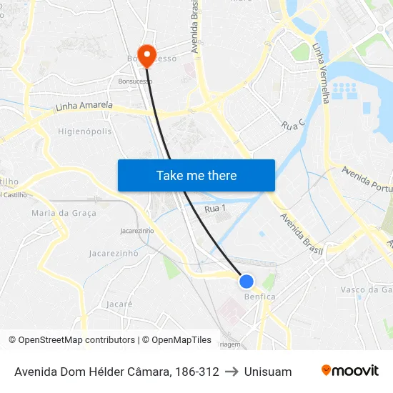 Avenida Dom Hélder Câmara, 186-312 to Unisuam map