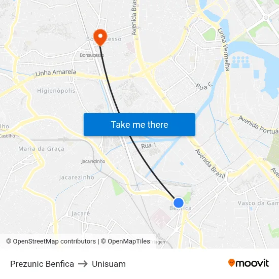 Prezunic Benfica to Unisuam map