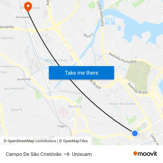 Campo De São Cristóvão to Unisuam map