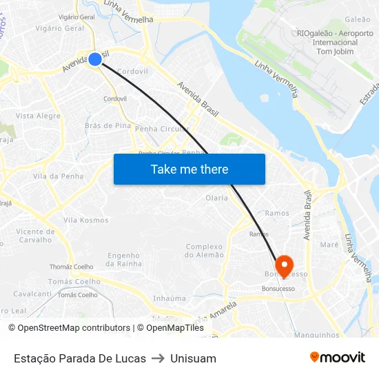 Estação Parada De Lucas to Unisuam map