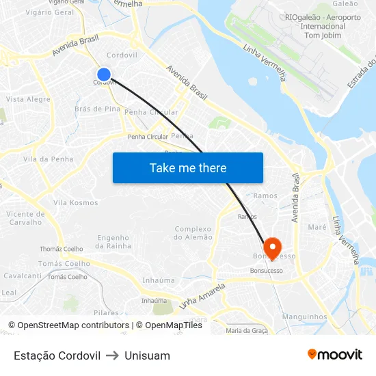 Estação Cordovil to Unisuam map