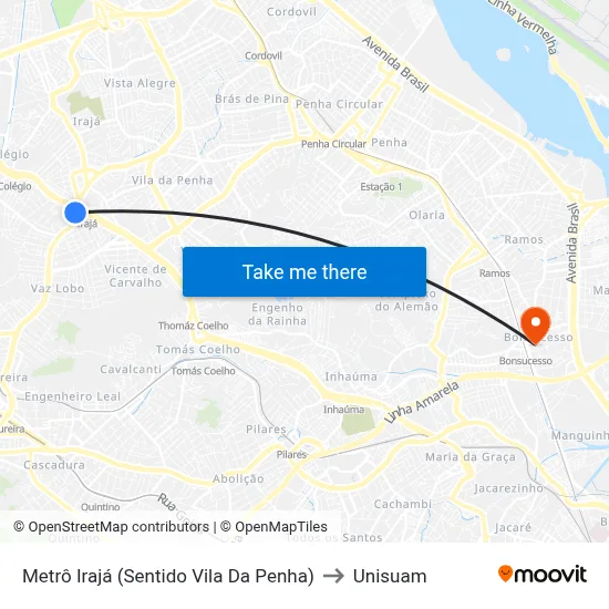 Metrô Irajá (Sentido Vila Da Penha) to Unisuam map