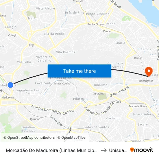 Mercadão De Madureira (Linhas Municipais) to Unisuam map