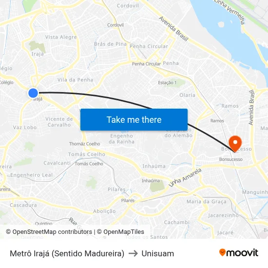 Metrô Irajá (Sentido Madureira) to Unisuam map