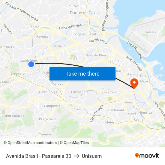 Avenida Brasil - Passarela 30 to Unisuam map