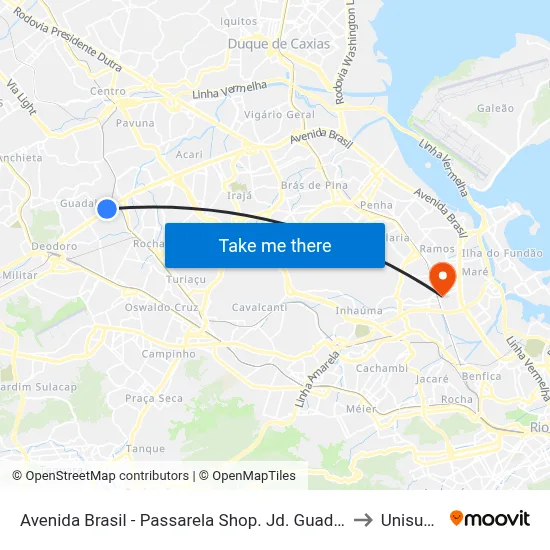 Avenida Brasil - Passarela Shop. Jd. Guadalupe to Unisuam map