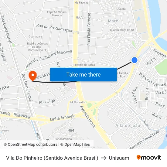 Vila Do Pinheiro (Sentido Avenida Brasil) to Unisuam map