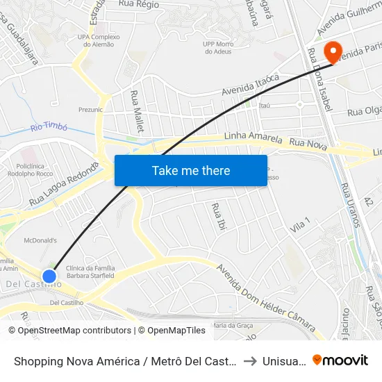 Shopping Nova América / Metrô Del Castilho to Unisuam map