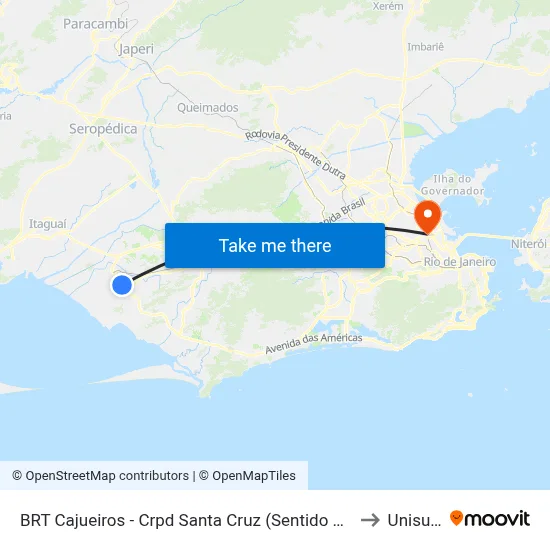 BRT Cajueiros - Crpd Santa Cruz (Sentido Curral Falso) to Unisuam map
