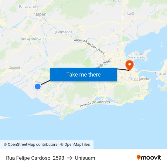 Rua Felipe Cardoso, 2593 to Unisuam map