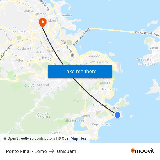 Ponto Final - Leme to Unisuam map