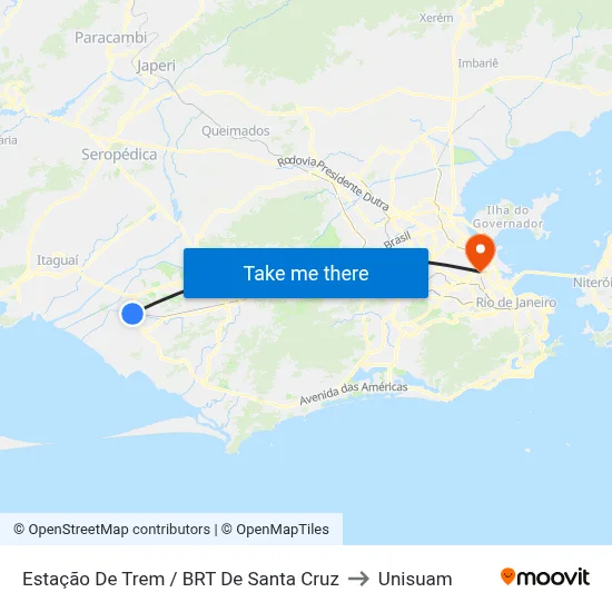 Estação De Trem / BRT De Santa Cruz to Unisuam map