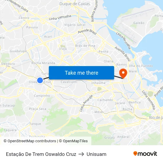 Estação De Trem Oswaldo Cruz to Unisuam map