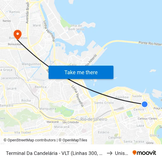 Terminal Da Candelária - VLT (Linhas 300, 338, 341 E 363) to Unisuam map